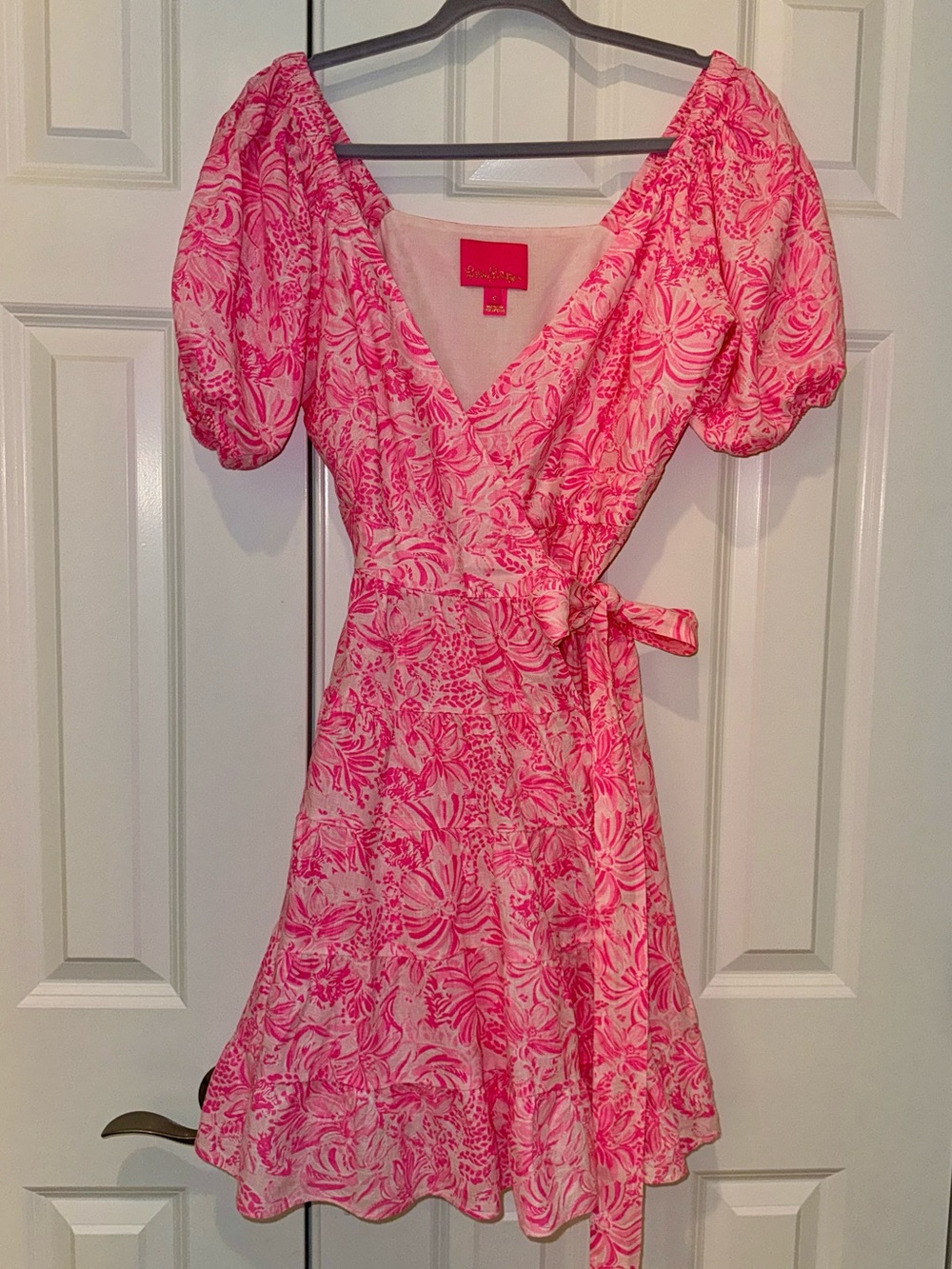 Lilly Pulitzer Iralee Linen Wrap Dress with Puff Sleeves